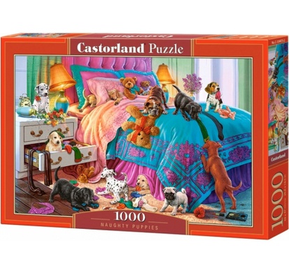 Puzzle CASTORLAND - Zlobivá štěňata na posteli