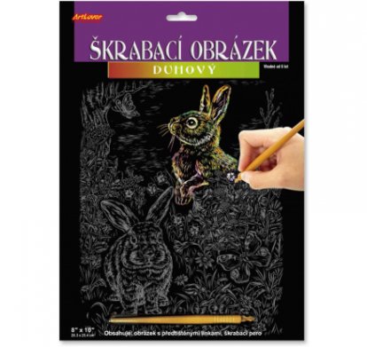 Škrabací obrázek - duhový - Zajíčci