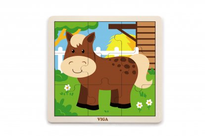 Viga Dřevěné puzzle 9 dílků - kůň