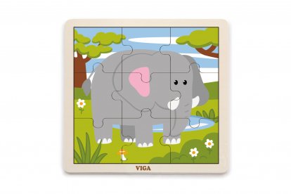 Viga Dřevěné puzzle 9 dílků - slon
