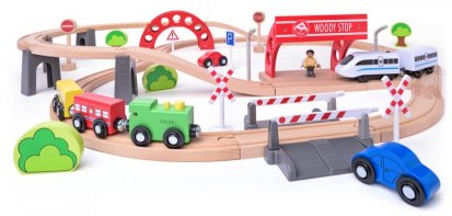 Woody Vláčkodráha s elektrickou mašinkou a viaduktem, 60 dílů