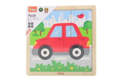 Viga Dřevěné puzzle 9 dílků - autíčko