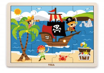 Viga Dřevěné puzzle 16 dílků - piráti