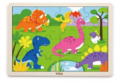 Viga Dřevěné puzzle 16 dílků Dinosauři