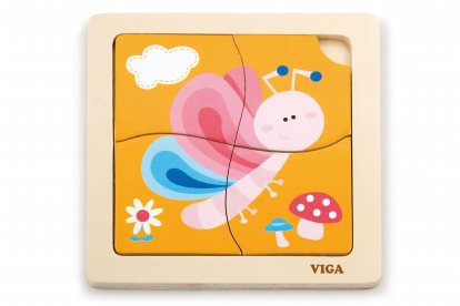 Viga Dřevěné puzzle 4 dílky - motýl