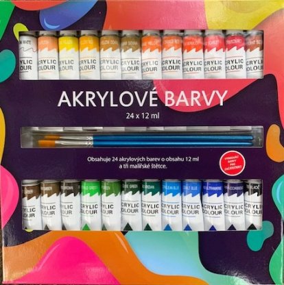 Akrylové barvy 24x12ml 3x štětec