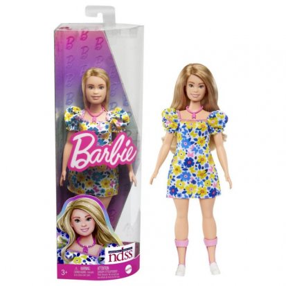 Mattel BRB MODELKA - ŠATY S MODRÝMI A ŽLUTÝMI KVĚTINAMI