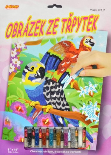 Obrázek ze třpytek - Papoušci