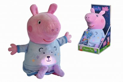 Simba Peppa Pig 2v1 plyšový usínáček, hrající + světlo, modrý 25 cm