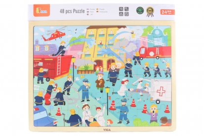 Viga Dřevěné puzzle 48 dílků - hasiči