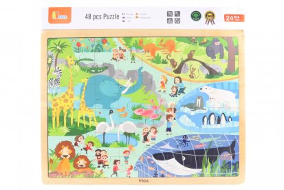 Viga Dřevěné puzzle 48 dílků - Zoo