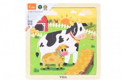 Viga Dřevěné puzzle 9 dílků - kravičky