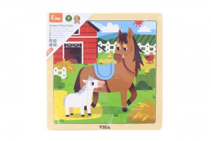 Viga Dřevěné puzzle 9 dílků - koníci