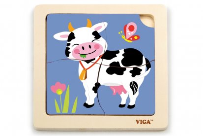 Viga Dřevěné puzzle 4 dílky - kráva