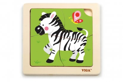 Viga Dřevěné puzzle 4 dílky- zebra