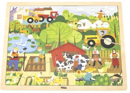 Viga Dřevěné puzzle 48 dílků - farma